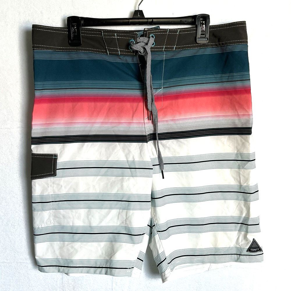 Trinity Board Shorts Pronto Men's Size 34 Pocket Striped‎ Multi-color Swim Suit